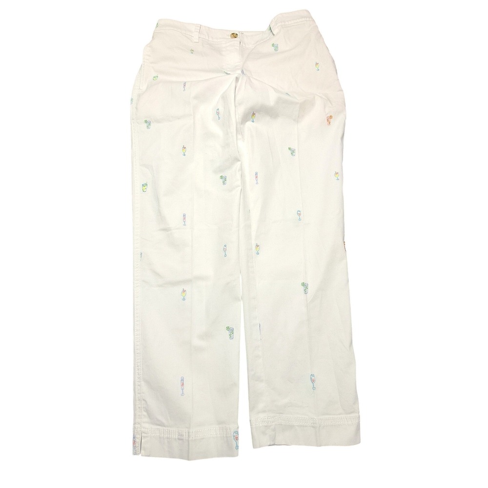 Talbots Slim Perfect Crop Pant 6 White Cocktail Drink Embroidered Cotton Blend